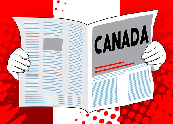 Business Newspaper with the text Canada as headline. Business Newspaper with the text Canada as headline. Vector cartoon illustration.